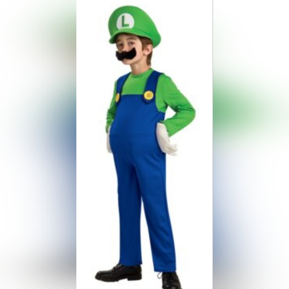 Luigi Super Mario Brothers Boys Costume Sz Xs ( 3t ) , Med (5y) , Xl (8/9)